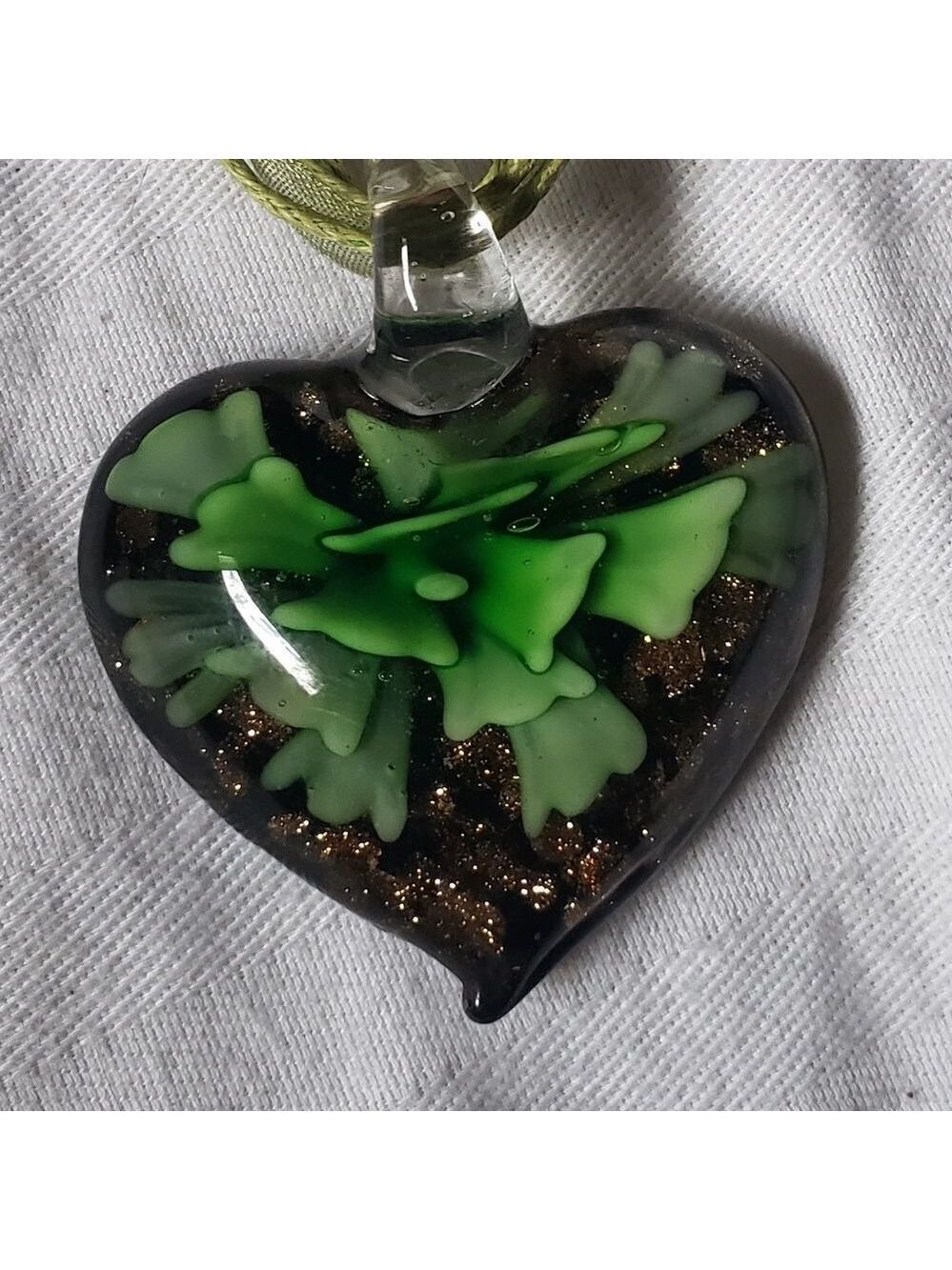Green Glass Heart Pendant Necklace